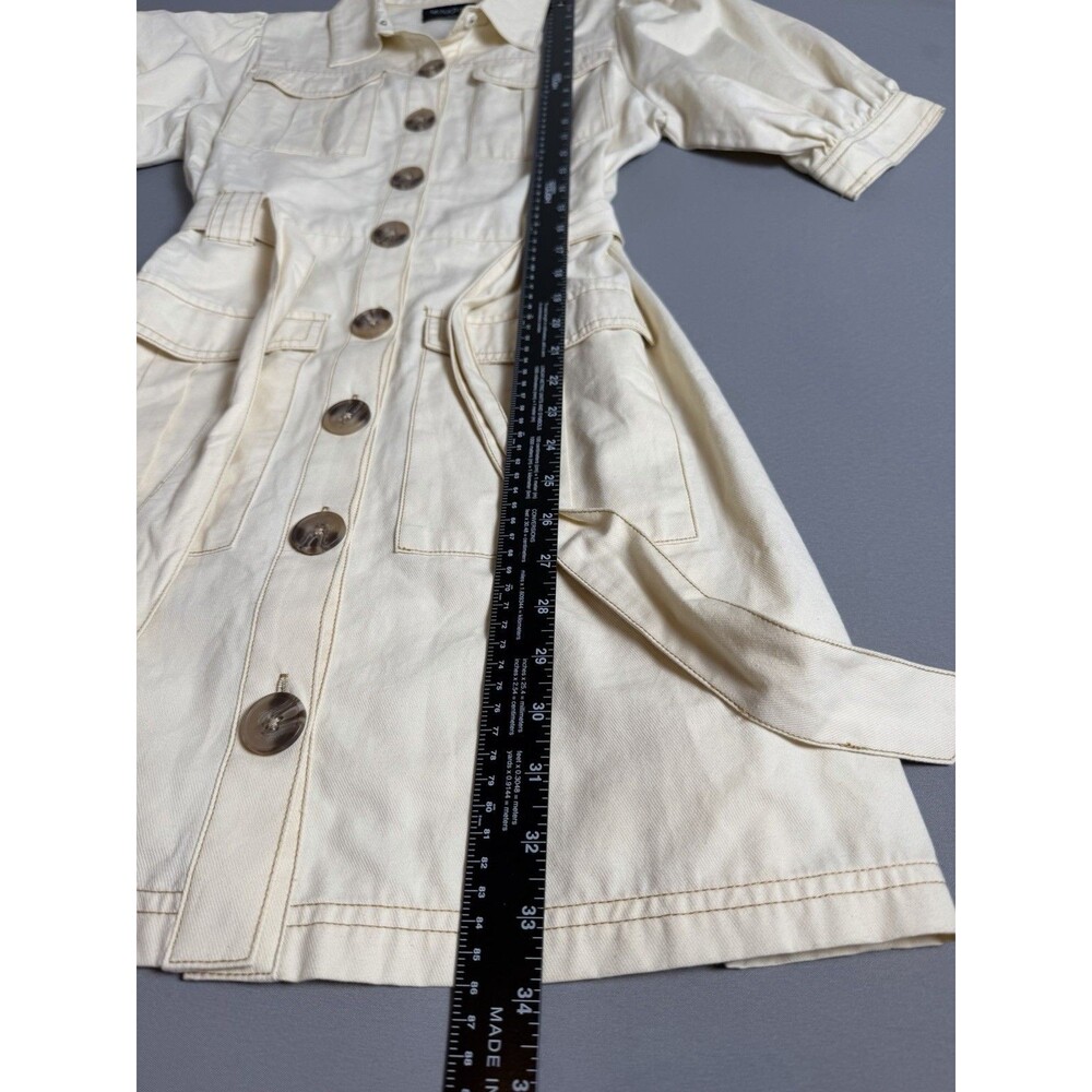 MINKPINK Cream Utility Shirt Dress Puff Sleeve Button Front Belted Dress Medium - Picture 16 of 16